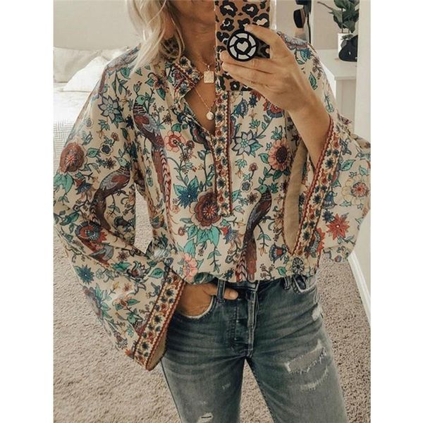 women's blouses & shirts fashion women casual floral print long sleeve loose shirt blouse female blusas boho ladies, White
women's blouses & shirts fashion women casual floral print long sleeve loose shirt blouse female blusas boho ladies, White