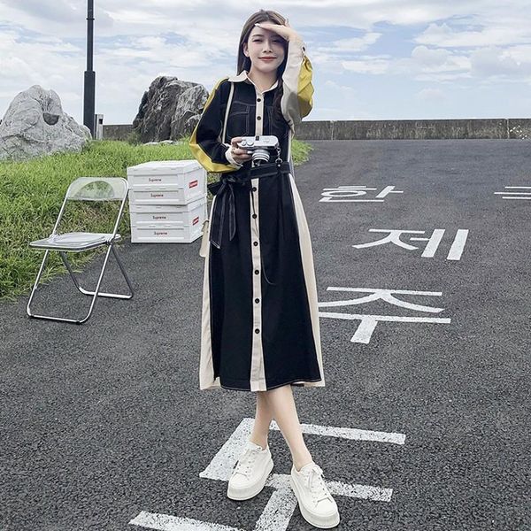 casual dresses 2021 spring fall women patchwork long sleeve turn down collar midi elegant ladies single breasted vintage dress, Black;gray
casual dresses 2021 spring fall women patchwork long sleeve turn down collar midi elegant ladies single breasted vintage dress, Black;gray