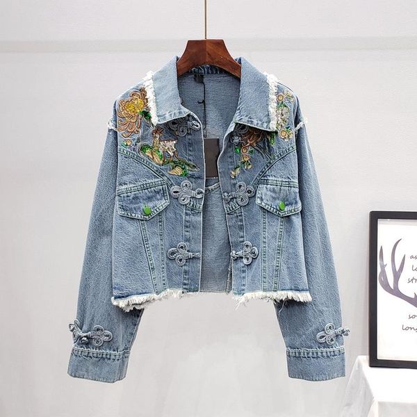 women's jackets 2021 spring blue vintage floral embroidery denim jacket women harajuku sequins short jeans loose coat tide h529, Black;brown
women's jackets 2021 spring blue vintage floral embroidery denim jacket women harajuku sequins short jeans loose coat tide h529, Black;brown