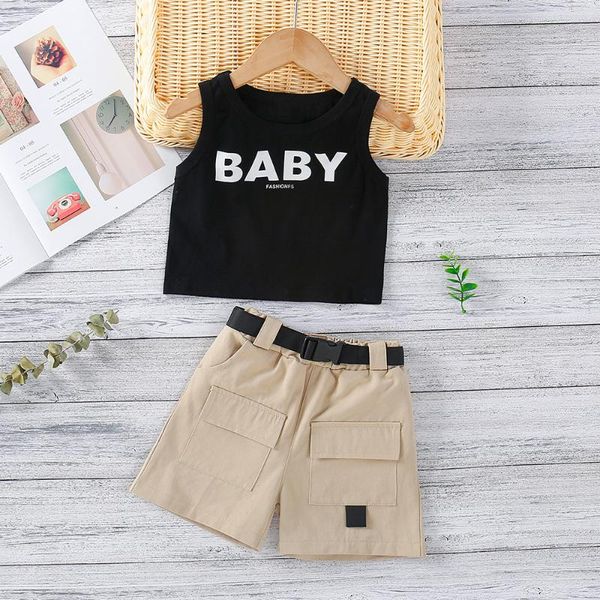 clothing sets 2021 summer fashion toddler girls 2pcs letter print crew neck with belt pocket short little girl vest set, White
clothing sets 2021 summer fashion toddler girls 2pcs letter print crew neck with belt pocket short little girl vest set, White