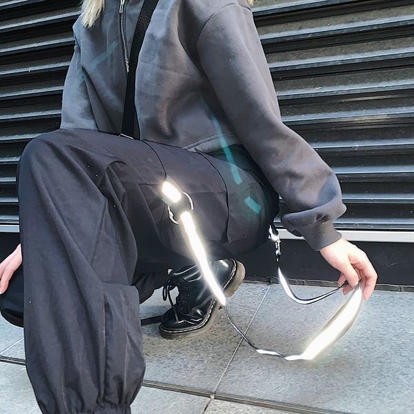 high waist black cargo pants women reflective strips casual ladies trousers hip hop loose sweatpants streetwear 2021, Black;white
high waist black cargo pants women reflective strips casual ladies trousers hip hop loose sweatpants streetwear 2021, Black;white