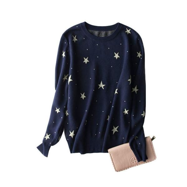 women's sweaters autumn fashion women stars emboridery knitted navy sweater wool-blends knitwear all-match round neck pullovers, White;black
women's sweaters autumn fashion women stars emboridery knitted navy sweater wool-blends knitwear all-match round neck pullovers, White;black