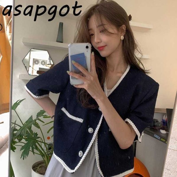 coats & jackets chic korean summer clothes v neck patchwork short sleeve jacket women knitted three button fashion retro 210610, Black;brown
coats & jackets chic korean summer clothes v neck patchwork short sleeve jacket women knitted three button fashion retro 210610, Black;brown