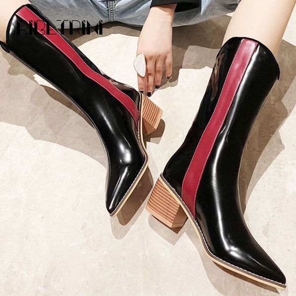 ribetrini fashion women patent leather motorcyle boots 2019 wooden heel pointed toe shoes woman microfiber mid calf boots winter boots e68l#, Black
ribetrini fashion women patent leather motorcyle boots 2019 wooden heel pointed toe shoes woman microfiber mid calf boots winter boots e68l#, Black