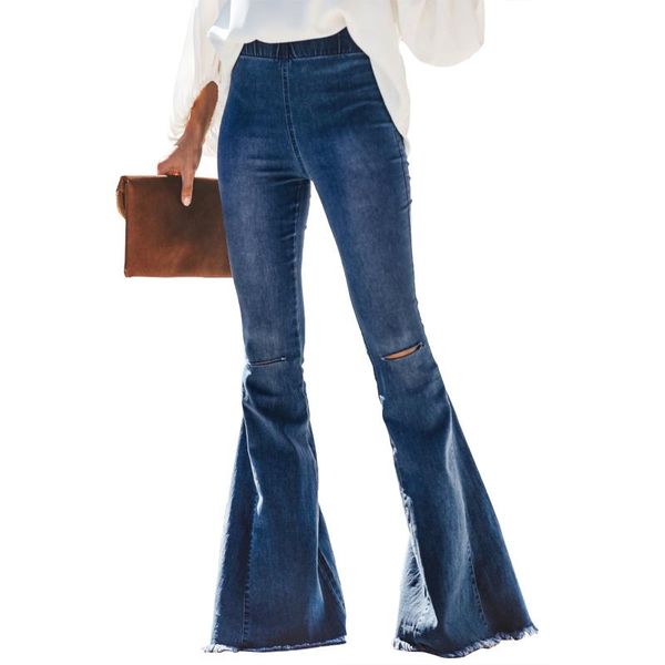 women's jeans women flared with broken holes streetwear solid color elastic high waist trousers baggy, Blue
women's jeans women flared with broken holes streetwear solid color elastic high waist trousers baggy, Blue
