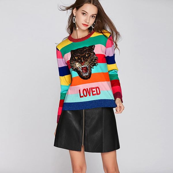 women's sweaters women rainbow pullovers femme round neck emboridery tiger loved colourful striped long sleeve sweater winter knitted, White;black
women's sweaters women rainbow pullovers femme round neck emboridery tiger loved colourful striped long sleeve sweater winter knitted, White;black