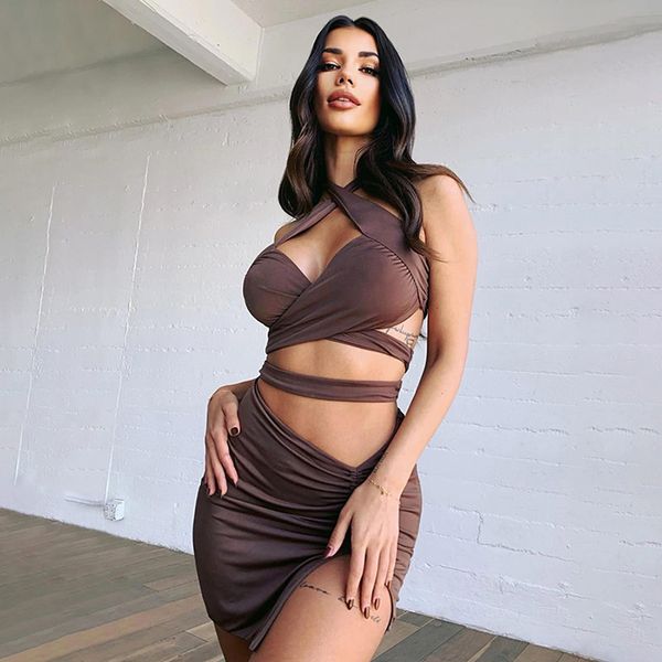 women summer style dress women 2021 new arrivals halter hollow out banadage brown solid party dress vestidos, White;black
women summer style dress women 2021 new arrivals halter hollow out banadage brown solid party dress vestidos, White;black