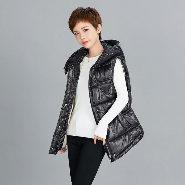 women's vests 2021 winter jacket vest coat glossy stand collar short cotton padded parka warm female waistcoat outwear, Black;white
women's vests 2021 winter jacket vest coat glossy stand collar short cotton padded parka warm female waistcoat outwear, Black;white