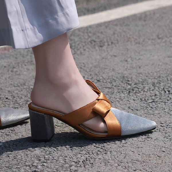 deification fashion silk butterfly-knot slippers 6cm square high heels woman shoes mixed colors patchwork women slippers mules, Black
deification fashion silk butterfly-knot slippers 6cm square high heels woman shoes mixed colors patchwork women slippers mules, Black