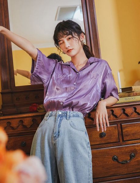2021 new butterfly embroidery summer button down for women purple white satin shirt korean glitter blouse 6ccu
2021 new butterfly embroidery summer button down for women purple white satin shirt korean glitter blouse 6ccu