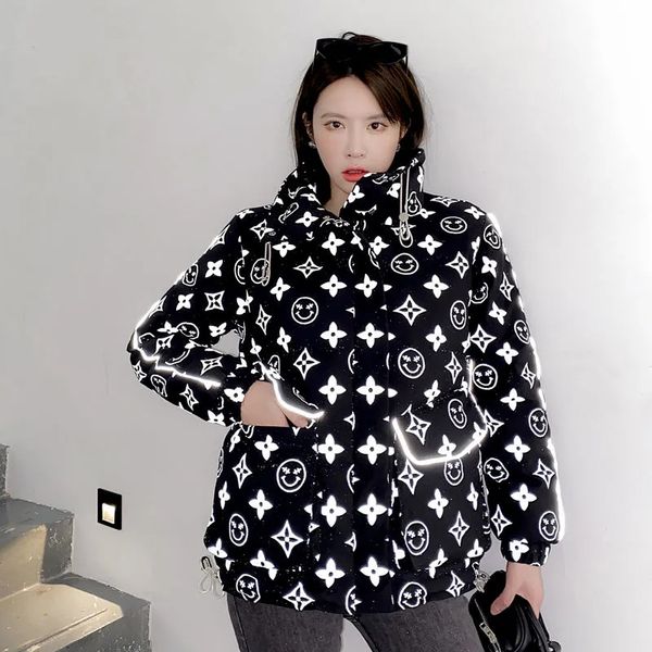 new down jacket women's winter white duck reflective short design sense printing popular small student coat, Black
new down jacket women's winter white duck reflective short design sense printing popular small student coat, Black