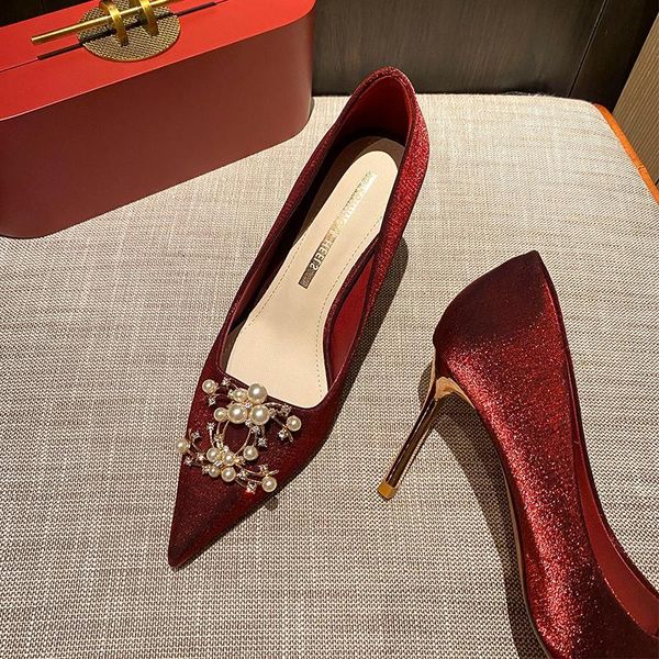 dress shoes wedding two bride's pointed diamond thin heel red high heeled women's model, Black
dress shoes wedding two bride's pointed diamond thin heel red high heeled women's model, Black