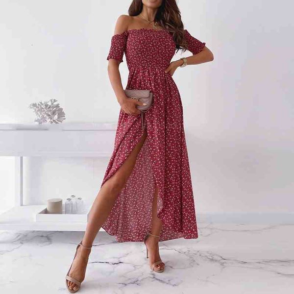 casual dresses summer women floral print short sleeve slash neck off the shoulder split long party polish elegant vestidos aj6v, Black;gray 
casual dresses summer women floral print short sleeve slash neck off the shoulder split long party polish elegant vestidos aj6v, Black;gray