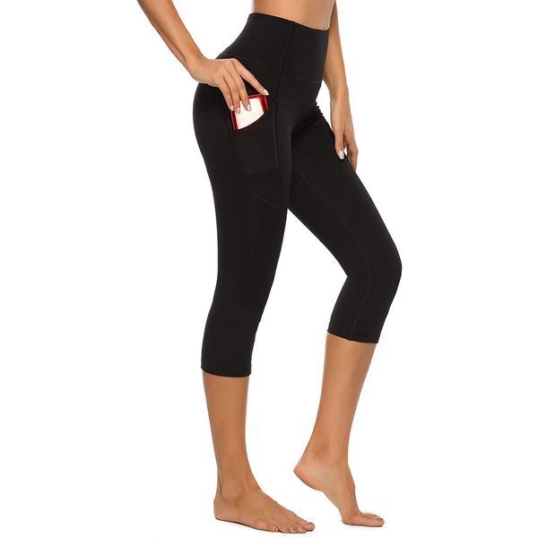 women's capri yoga pants with pockets essential high waisted legging for workout, White;red
women's capri yoga pants with pockets essential high waisted legging for workout, White;red
