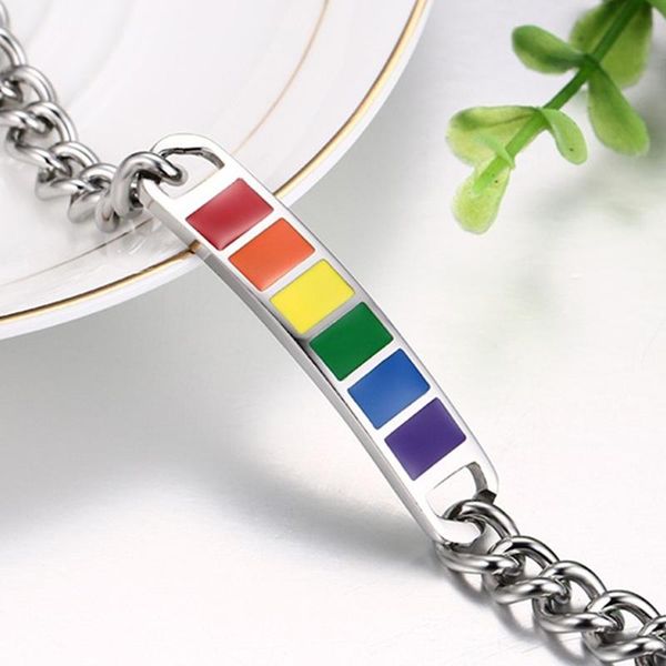 link, chain nameplate bracelets mens stainless steel fashion charm rainbow flag on hand gifts for man accessories wholesale, Black
link, chain nameplate bracelets mens stainless steel fashion charm rainbow flag on hand gifts for man accessories wholesale, Black