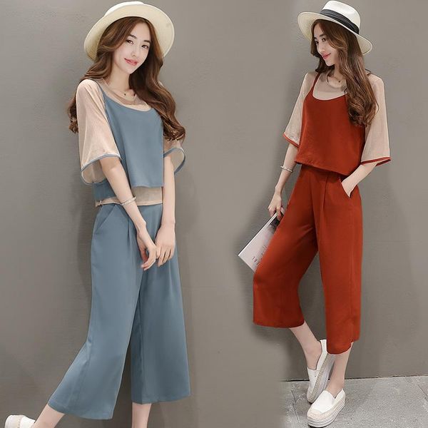 women's tracksuits spring summer korean fashion condole belt vest wide-legged pants suits three-piece suit women clothing set o neck, Gray
women's tracksuits spring summer korean fashion condole belt vest wide-legged pants suits three-piece suit women clothing set o neck, Gray