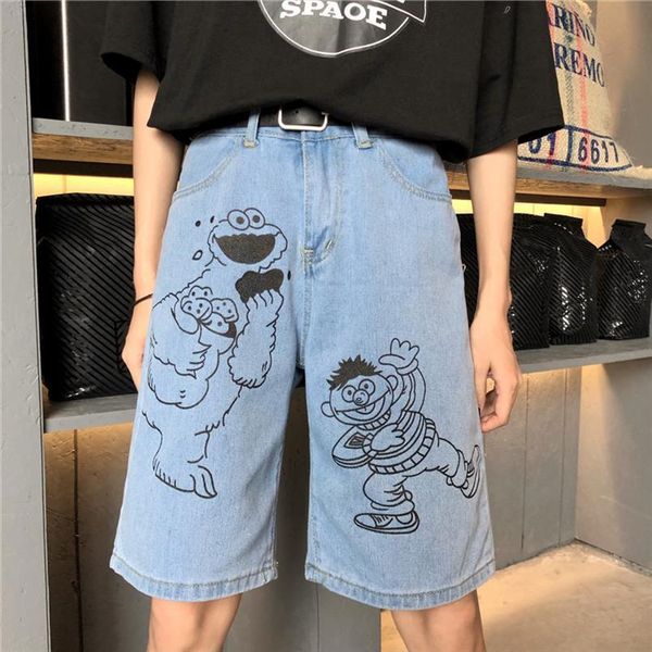 summer denim vintage printed cotton womens short loose five harajuku cartoon female, White;black
summer denim vintage printed cotton womens short loose five harajuku cartoon female, White;black