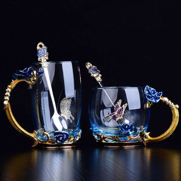 red blue rose enamel crystal tea cup coffee mug butterfly rose painted flower water cups clear glass with spoon set perfect gift
red blue rose enamel crystal tea cup coffee mug butterfly rose painted flower water cups clear glass with spoon set perfect gift