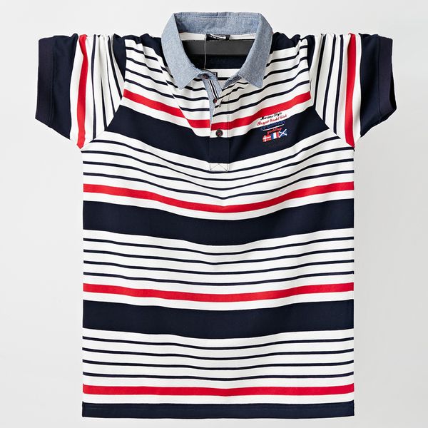 2021 6xl 5xl xxxxl plus size summer men casual breathable striped short sleeve polo shirt cotton business new ared, White;black