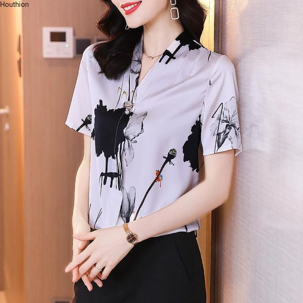 women's blouses & shirts silk satin loose fashion casual short sleeve shirt ink printing v-neck summer houthion, White
women's blouses & shirts silk satin loose fashion casual short sleeve shirt ink printing v-neck summer houthion, White