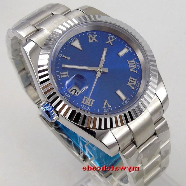 40mm bliger blue dial rome marks sapphire glass date window automatic mens watch b218, Slivery;brown
40mm bliger blue dial rome marks sapphire glass date window automatic mens watch b218, Slivery;brown