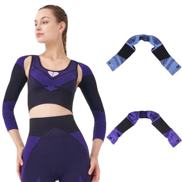 back support adjustable gym sports double shoulder guard strap belt seamless body sculpting pad arm warmers, Black;blue
back support adjustable gym sports double shoulder guard strap belt seamless body sculpting pad arm warmers, Black;blue