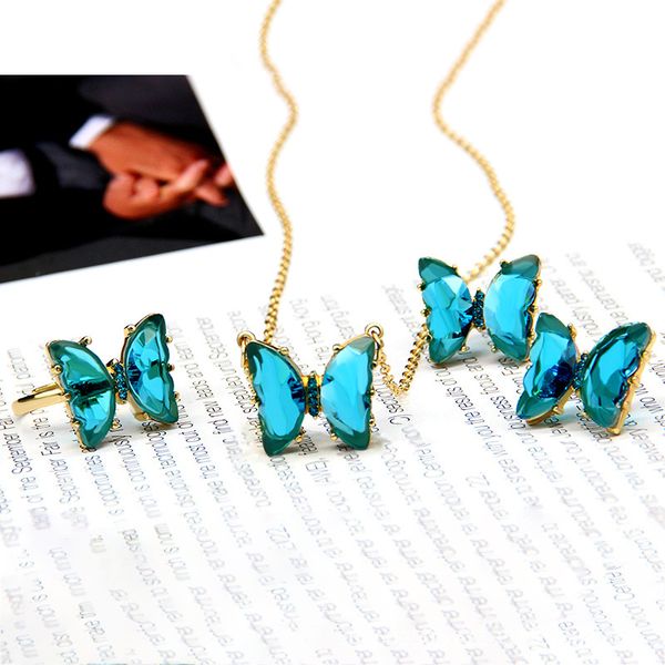 selling elegant women multicolor crystal butterfly stud earring adjustable ring necklace jewelry set for gift, Silver
selling elegant women multicolor crystal butterfly stud earring adjustable ring necklace jewelry set for gift, Silver