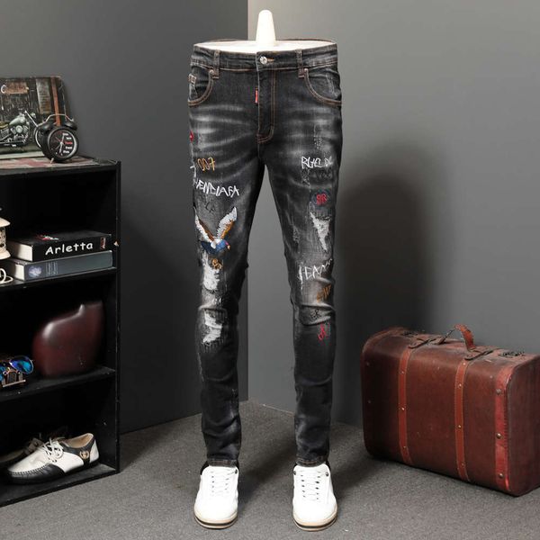 autumn and winter new slim small foot embroidery hole patch jeans men's casual personality long pants fashionwinter, Blue
autumn and winter new slim small foot embroidery hole patch jeans men's casual personality long pants fashionwinter, Blue