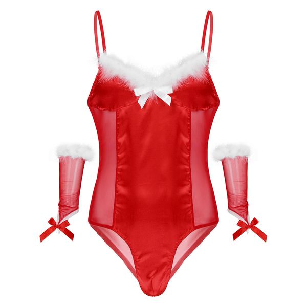 Mens Lingerie Christmas Cosplay Costumes Lingerie Sissy Mesh Satin Patchwork Bodysuit Feather Trimming Jumpsuits with Oversleeve, Black;white
Mens Lingerie Christmas Cosplay Costumes Lingerie Sissy Mesh Satin Patchwork Bodysuit Feather Trimming Jumpsuits with Oversleeve, Black;white