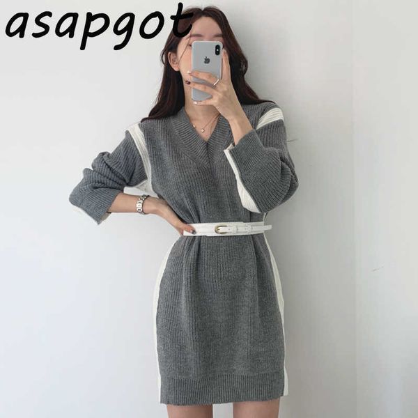 temperament v neck slim contrast color sweater dress women mini loose long sleeve grey knitted dress with belt casual chic wild 210610, Black;gray
temperament v neck slim contrast color sweater dress women mini loose long sleeve grey knitted dress with belt casual chic wild 210610, Black;gray
