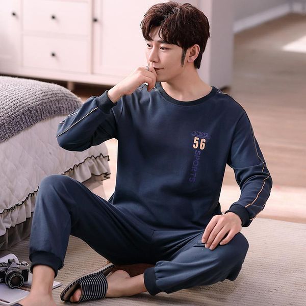 men's sleepwear pajamas set spring autumn leisure elastic waist men cotton long sleeve nightwear home cloth, Black;brown