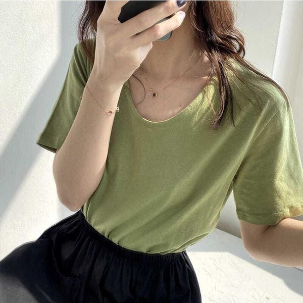 women's t-shirt pure cotton 2021 summer v-neck short sleeve for female students, White
women's t-shirt pure cotton 2021 summer v-neck short sleeve for female students, White