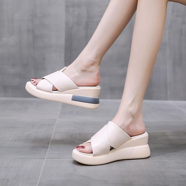 slippers thick-soled slope heel sandals women 2021 summer 100 high-heeled fish mouth women's shoes soft leather high pine cake, Black
slippers thick-soled slope heel sandals women 2021 summer 100 high-heeled fish mouth women's shoes soft leather high pine cake, Black