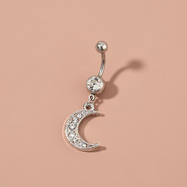 new fashion ring moon diamond pendant stainless steel navel nail, Silver
new fashion ring moon diamond pendant stainless steel navel nail, Silver