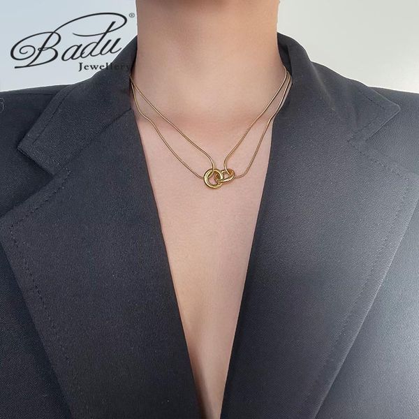 pendant necklaces badu double circle interlocking necklace classic titanium steel clavicle chain for women gifts, Silver
pendant necklaces badu double circle interlocking necklace classic titanium steel clavicle chain for women gifts, Silver