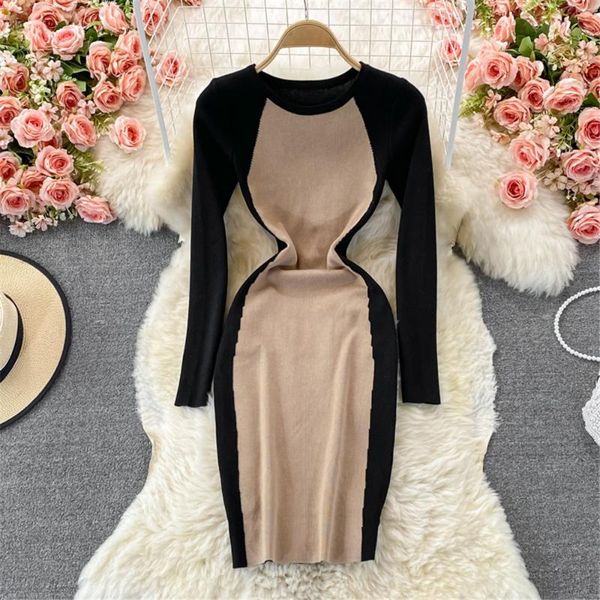 casual dresses hit color women's o-neck long sleeve stretch tight knit dress mid-length bottoming hips, Black;gray
casual dresses hit color women's o-neck long sleeve stretch tight knit dress mid-length bottoming hips, Black;gray
