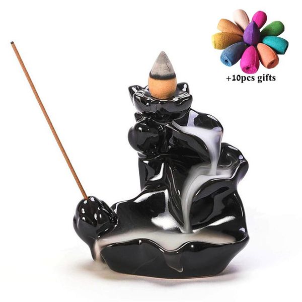 fragrance lamps small black backflow incense burner ceramic stick holder smoke waterfall back flow censer+10pcs cones
fragrance lamps small black backflow incense burner ceramic stick holder smoke waterfall back flow censer+10pcs cones