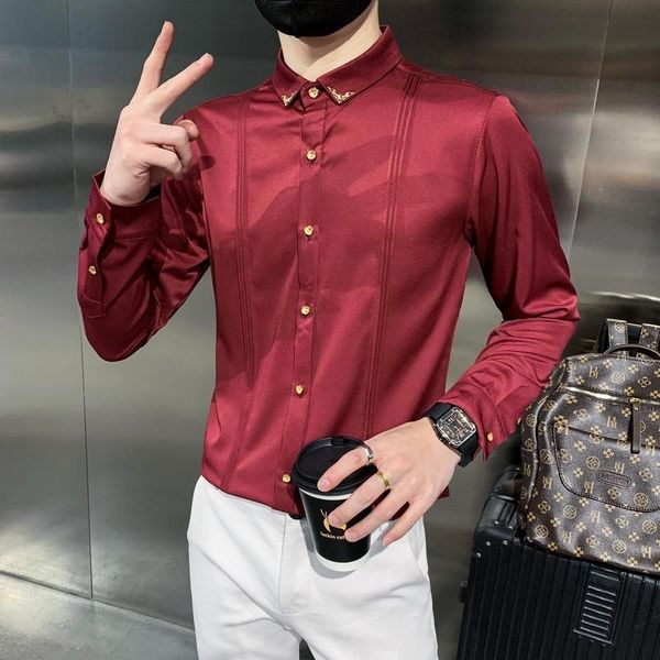 men's casual shirts exquisite long sleeved dress for men bar club silk male social shirt plus size 5xl slim fit button down chemise hom, White;black
men's casual shirts exquisite long sleeved dress for men bar club silk male social shirt plus size 5xl slim fit button down chemise hom, White;black