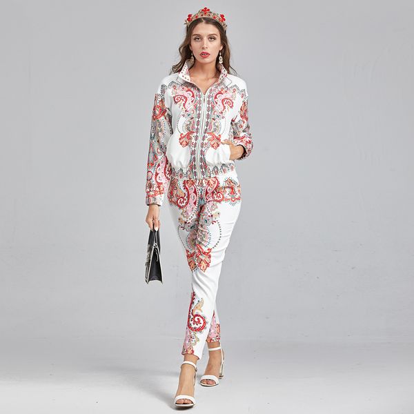designer fashion spring autumn zipper long sleeve jacket print vintage pants chic women's sets htvg, Gray
designer fashion spring autumn zipper long sleeve jacket print vintage pants chic women's sets htvg, Gray