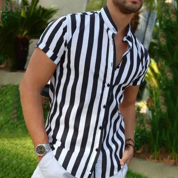 men's casual shirts fashion for men striped stand collar streetwear short sleeve button camisa masculina hombre leisure, White;black
men's casual shirts fashion for men striped stand collar streetwear short sleeve button camisa masculina hombre leisure, White;black