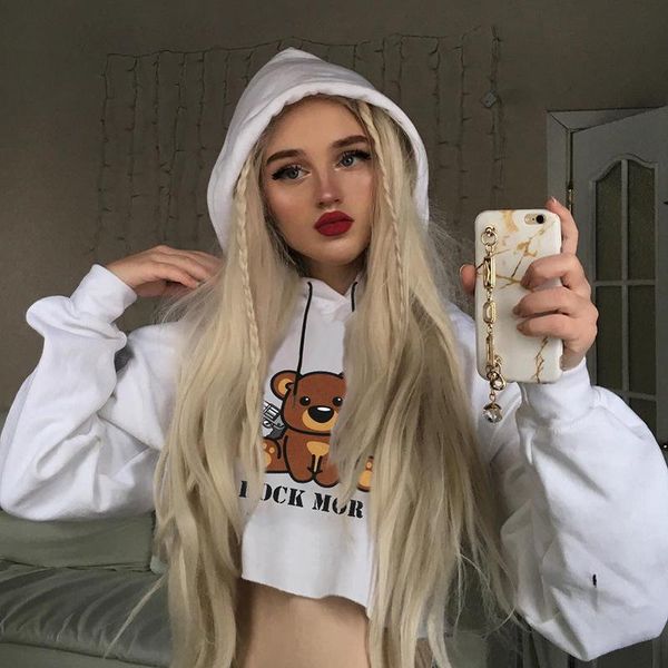 white loose letter bear with gun printed long sleeve drawstring cropped hoodie
white loose letter bear with gun printed long sleeve drawstring cropped hoodie