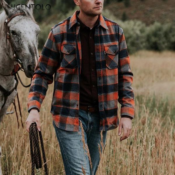 men's casual shirts lugentolo shirt men spring loose lapel long sleeve plaid print trend single-breasted pocket, White;black
men's casual shirts lugentolo shirt men spring loose lapel long sleeve plaid print trend single-breasted pocket, White;black
