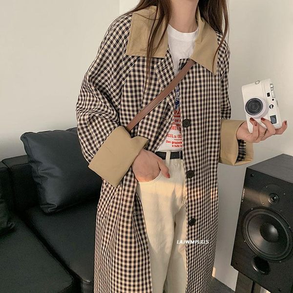 women's trench coats women plaid windbreaker coat long single breasted a-line turn-down collar casual loose korean outwear fashion, Tan;black
women's trench coats women plaid windbreaker coat long single breasted a-line turn-down collar casual loose korean outwear fashion, Tan;black