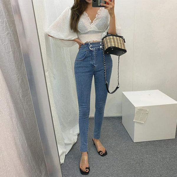 women's brim 2021 will see korean version of the new high-waist elastic tight-fitting pants cut lag0, Blue
women's brim 2021 will see korean version of the new high-waist elastic tight-fitting pants cut lag0, Blue
