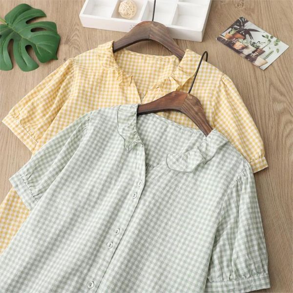 women's blouses & shirts sweet little fresh v-neck loose summer plaid shirt female cotton short sleeves top, White
women's blouses & shirts sweet little fresh v-neck loose summer plaid shirt female cotton short sleeves top, White