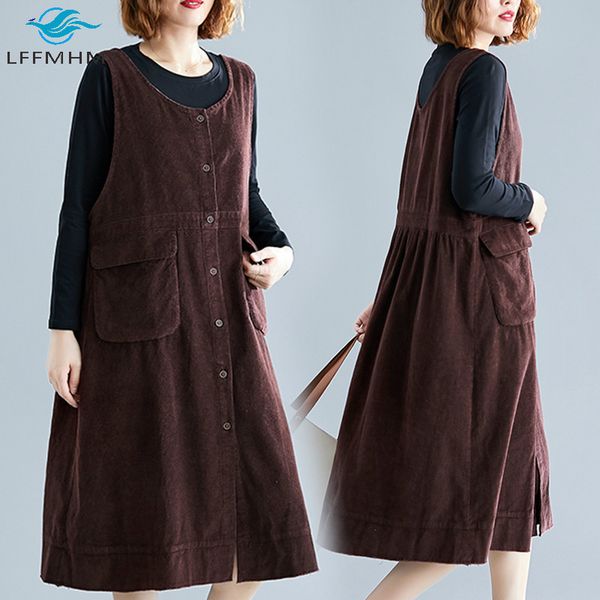 2021 new women vintage corduroy sleeveless round neck female spring autumn large size casual double pocket solid color dress jjcm, Black;gray
2021 new women vintage corduroy sleeveless round neck female spring autumn large size casual double pocket solid color dress jjcm, Black;gray