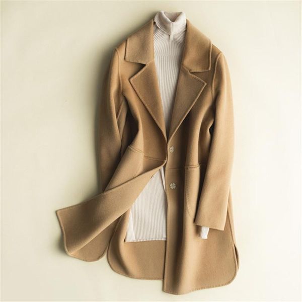 women's wool & blends 2021 autumn and winter double-sided pure cashmere coat woman jacket long loose suit collar color cardigan p1001, Black
women's wool & blends 2021 autumn and winter double-sided pure cashmere coat woman jacket long loose suit collar color cardigan p1001, Black
