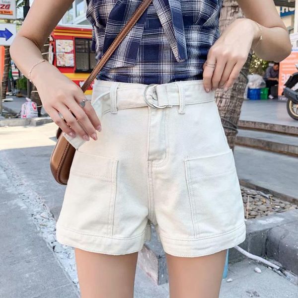 women's shorts 2021 summer women vintage wide leg denim with belt streetwear female retro loose ladies pocket jeans, White;black
women's shorts 2021 summer women vintage wide leg denim with belt streetwear female retro loose ladies pocket jeans, White;black