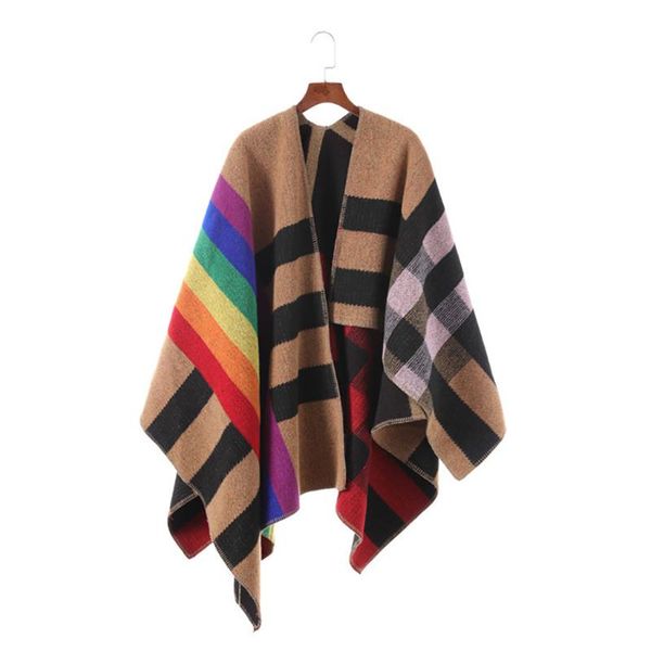 colorful striped woman cape poncho winter jackets hit color wool blanket style elegant cloak coats fashion, Black;brown
colorful striped woman cape poncho winter jackets hit color wool blanket style elegant cloak coats fashion, Black;brown