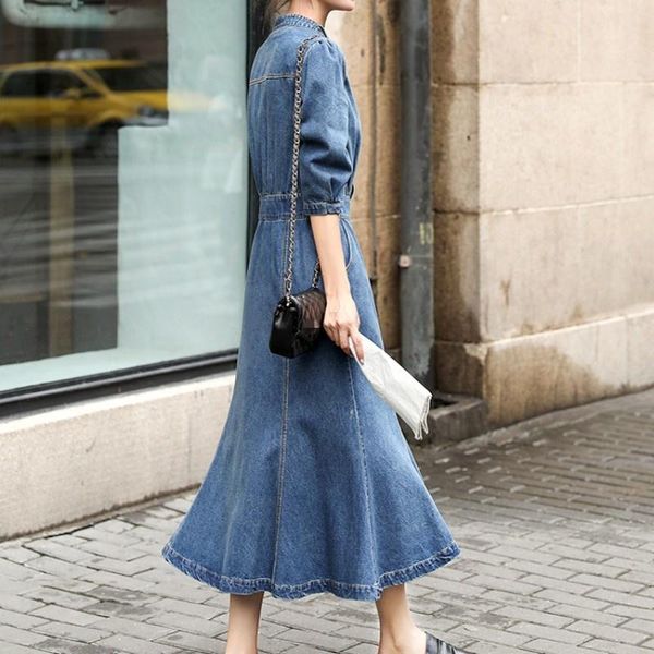 casual dresses women long denim dress elegant sleeve high waist a-line fashion preppy style o-neck slim front split jean, Black;gray
casual dresses women long denim dress elegant sleeve high waist a-line fashion preppy style o-neck slim front split jean, Black;gray